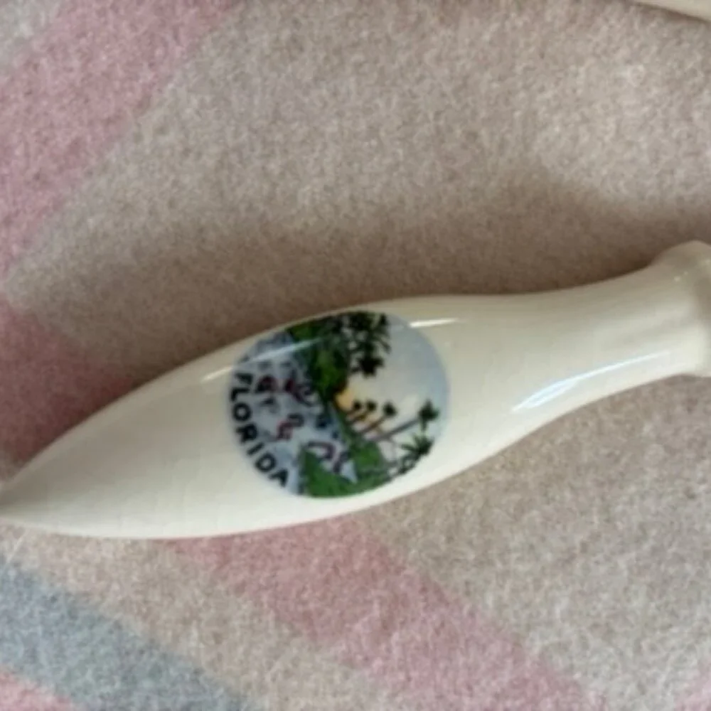 Vintage SOUVENIR Of FLORIDA Wood & Porcelain SALAD Servers FORK & SPOON